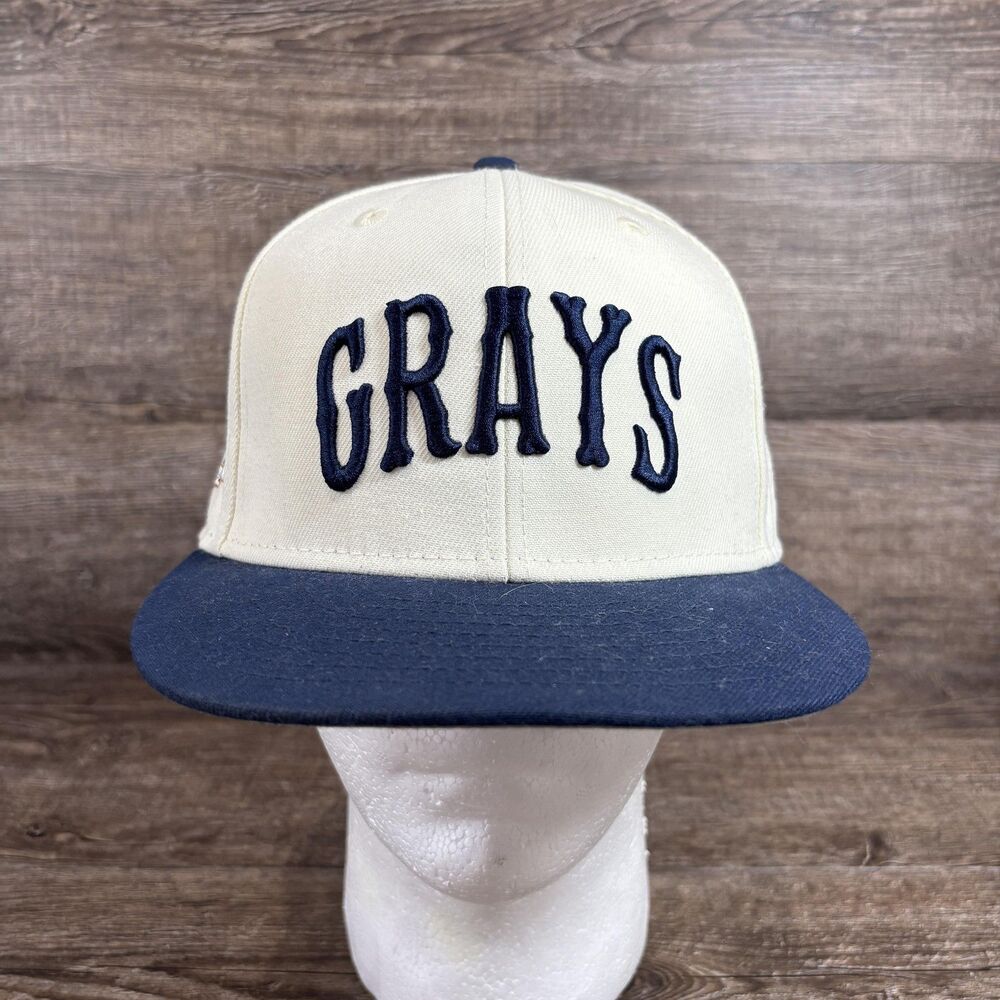 Homestead Grays Baseball Hat Cap Fitted Men's 7 3/8 Cream Navy Negro Leagues